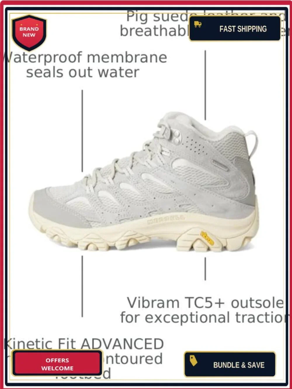 Waterproof Leather Hiking Boots for Women, Breathable, Cushioned, Vibram
